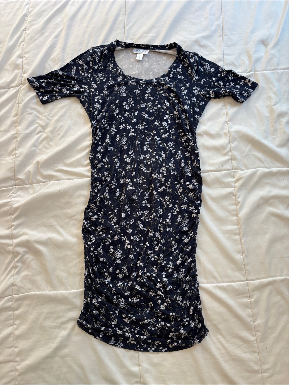 Women’s Maternity Navy Blue Floral Scoop-Neck Dress